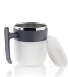 Plastic Unbreakable Mug with Lid (Grey & White, 350 ml)