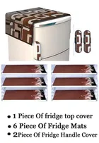 Knit Printed Fridge 6 Pcs Mat with 2 Pcs Handle & Top Cover 
