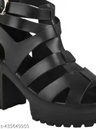 Solid Synthetic Block Open Toe Heels for Kids 