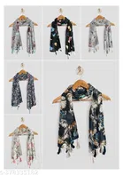 Poly Chiffon Printed Scarves for Women, Black, Pack of 6