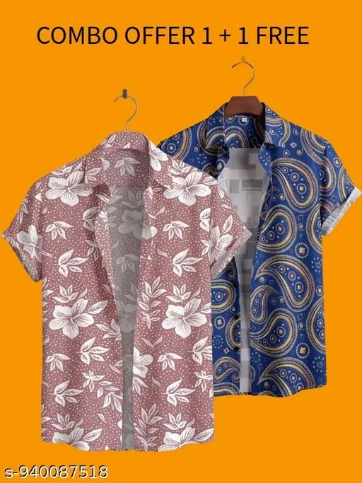 Casual Shirts for Men, Pack of 2 (Pink, XL)