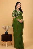 Silk Woven Design Saree for Women, Olive 