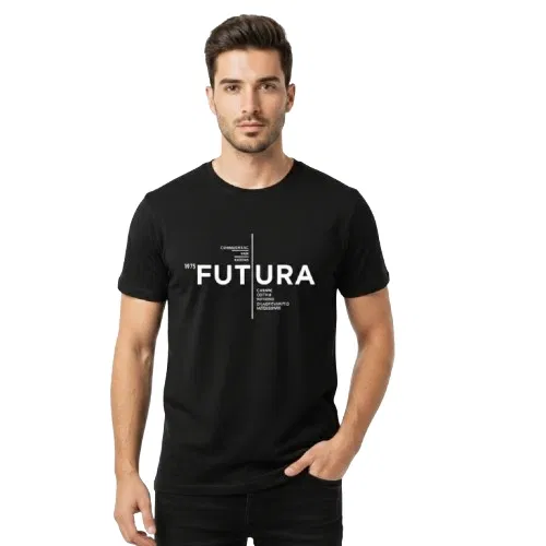 Polyester Printed T-Shirt for Men, Black (M)
