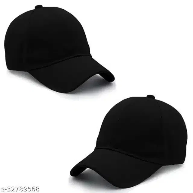 Cotton Cap for Men & Women (Black, Pack of 2)