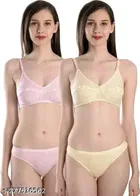 Cotton Blend Solid Lingerie Set for Women 