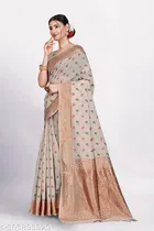 Linen Zari Woven Saree for Women 