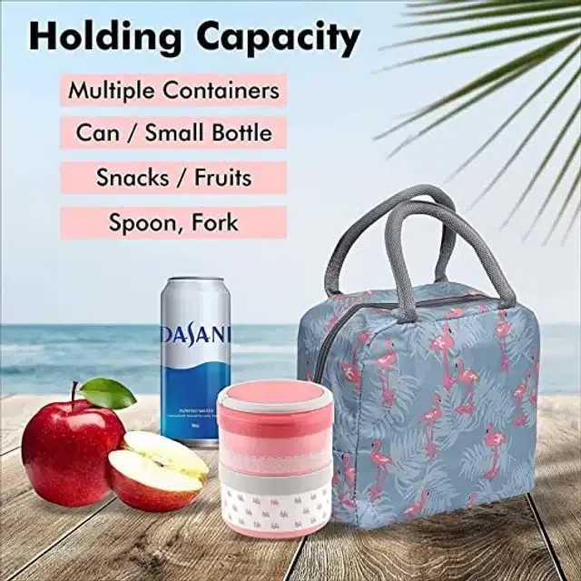 Fabric & Metal Lunch Bag, Grey