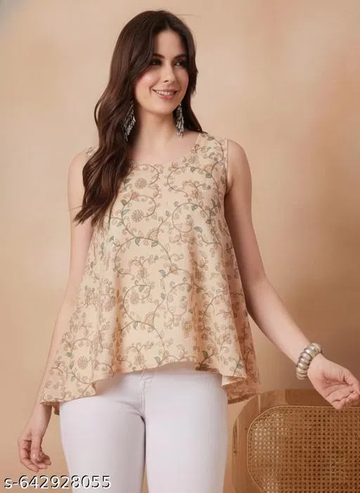 Western Rayon Top for Women (Beige, XXL)