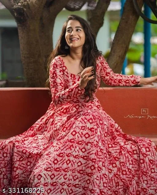 Floral Designer Gown Kurti for Ladies for Women (Multicolor, XL)