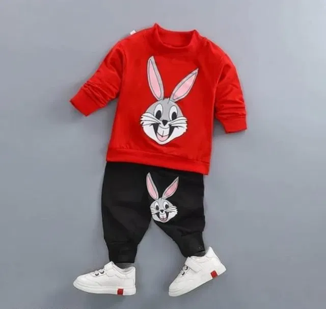 Cotton Blend Printed Clothing Set for Boys (Red, 2-3 Years)