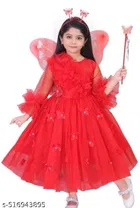 Cotton Blend Solid Dress for Girls (Red, 0-1 Years)
