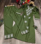 Cotton Embroidered Kurta with Pant for Women 