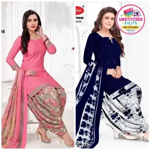 Synthetic Unstitched Dress Material for Women & Girls (Pack of 2, Multicolor)