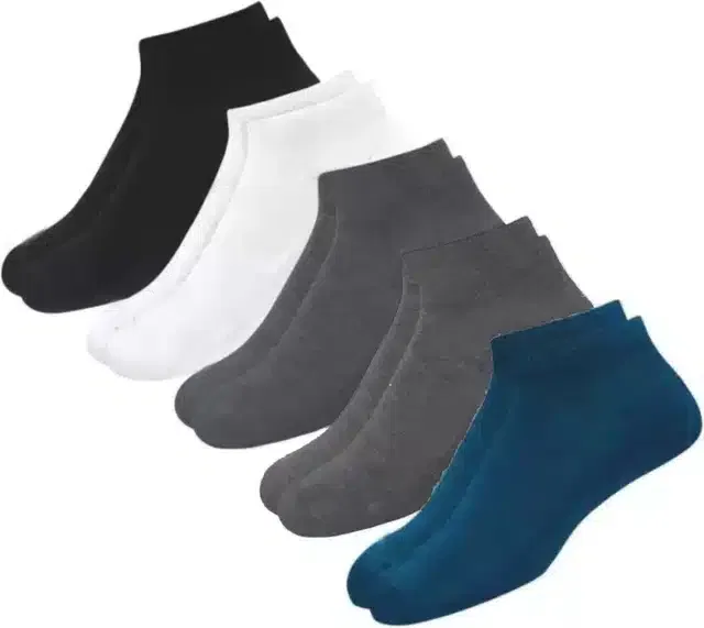 Cotton Ankle Socks for Unisex (Multicolor, Free Size) (Set of 5)