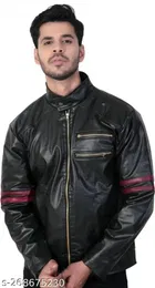 Synthetic Leather Full Sleeves Solid Jacket for Men 