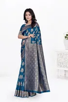 Jacquard Woven Design Saree for Women, Teal 