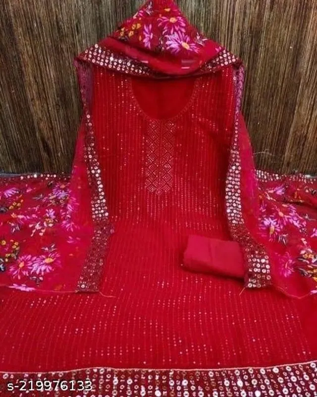 Embroidered Unstitched Suit for Women (Maroon, 2.25 m)