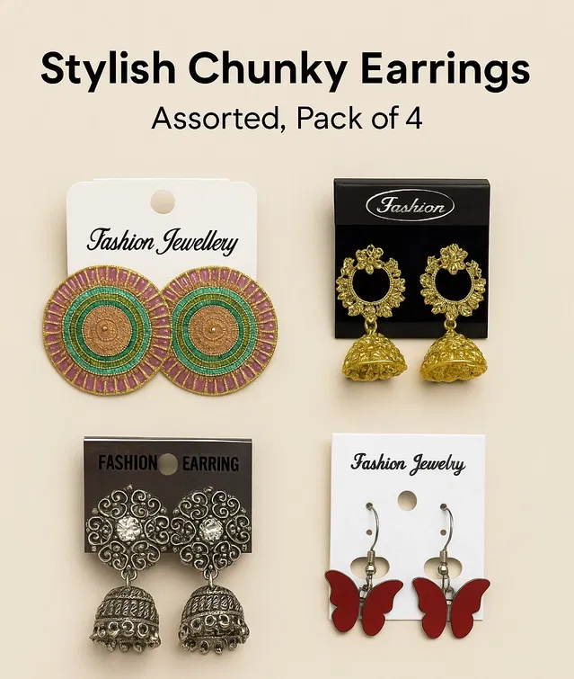 Alloy Earrings for Women (Multicolor, Set of 4)