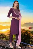 Nylon Embroidered Kurta with Pant & Dupatta for Women 