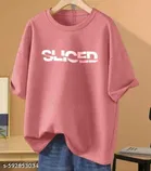 Cotton Blend Printed T-shirt for Women, Pink 