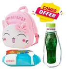 Combo of Fabric School Bag, Water Bottle with Lunch Box for Kids 