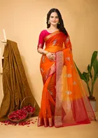 Organza Embroidered Saree for Women (Orange, 6.3 m)