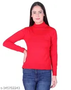 Hi-Neck Sweater for Women (Red, XXL)