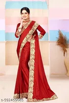 Chinnon Printed Saree For Women, Red