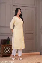 Cotton Chikankari Kurti for Women, Yellow 