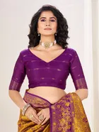 Litchi Silk Zari Embroidered Saree for Women, Yellow 