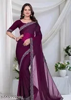 Georgette Solid Saree For Women, Purple