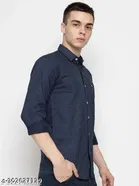 Cotton Printed Shirt for Men, Navy Blue 