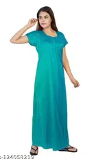 Trendy Satin Nightdress for Women, Aqua Blue 