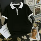 Cotton Blend Colorblocked Polo Neck T-Shirt for Men, Black 