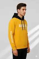 Fleece Printed Hoodie for Men, Yellow 