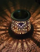 Metal Decorative Electric Moroccan-Style Oil Burner with Oil, 10 ml, Gold, Set of 1