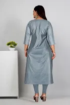 Cotton Silk Embroidered Kurti for Women & Girls, Grey 