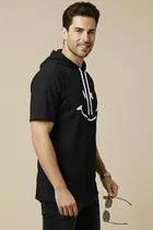 Polyester Printed T-shirt for Men, Black 