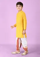 Rayon Embellished Kurta with Dhoti for Boys, Yellow & White 
