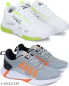 Sports Shoes For Men (White & Grey_Orange, 8) (Pack Of 2)