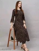 Cotton Blend Printed Kurti with Pant for Women 