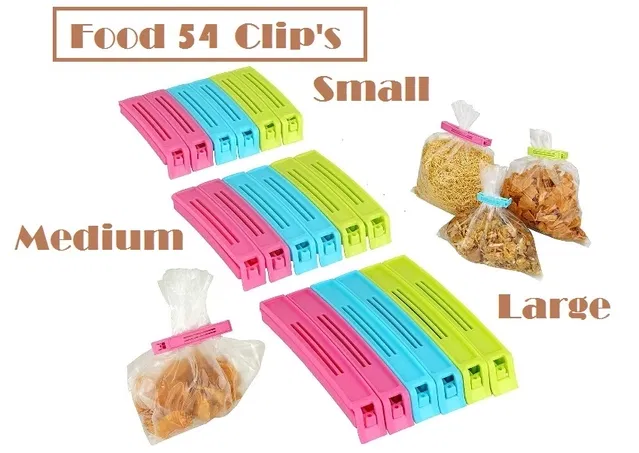 Plastic Food Bags Airtight Vaccum Sealer Clips (Multicolor, Set of 54)