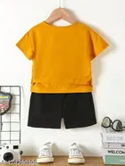 Cotton Blend Printed Clothing Set for Boys, Mustard 