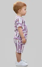 Cotton Blend Geometric Clothing Set for Boys, Purple 