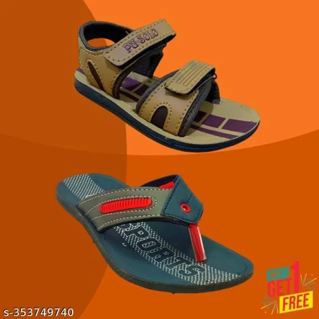 Sandal with Flipflop for Boys (Multicolor, 9-10 Years) (Pack of 2)