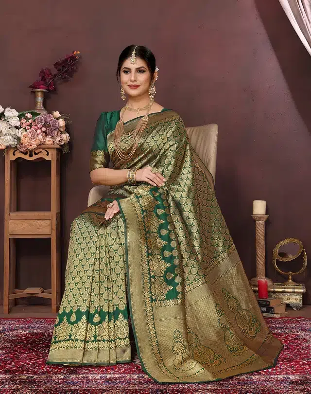 Banarasi Silk Zari Woven Saree for Women (Green, 6 m)