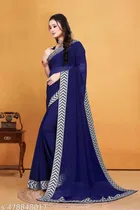 Georgette Solid Saree For Women, Blue