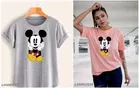 Cotton Printed T-Shirt for Women, Pink & Grey, Pack of 2 