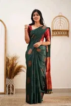 Litchi Silk Woven Design Saree for Women, Green 