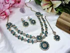 Mehandi Finish Golden Shadow Crystals 2 Layer Ethnic Partywear Necklace Set for Women 
